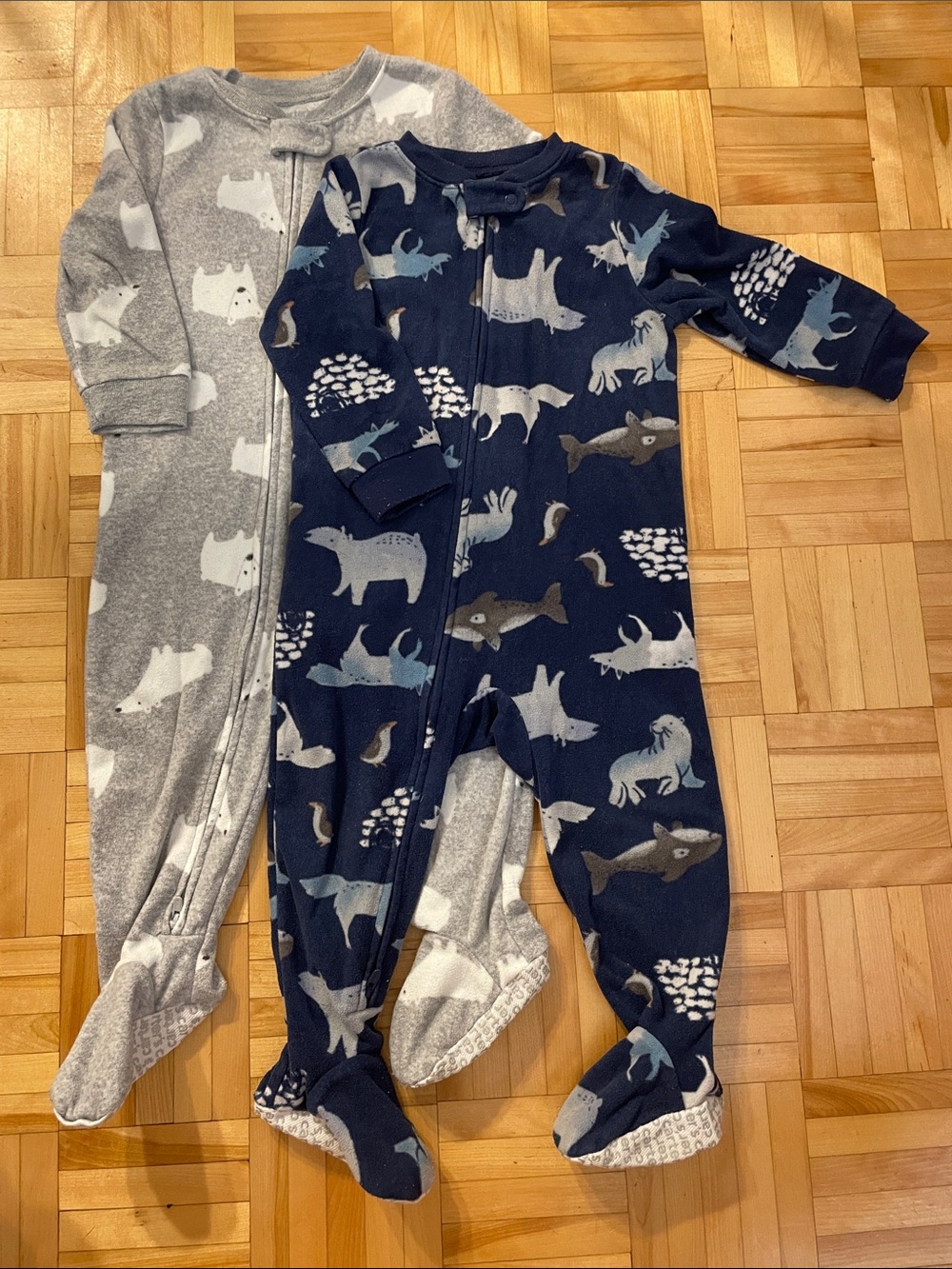 Carter's Navy Blue and Gray Animal Zip Footed One-Pieces